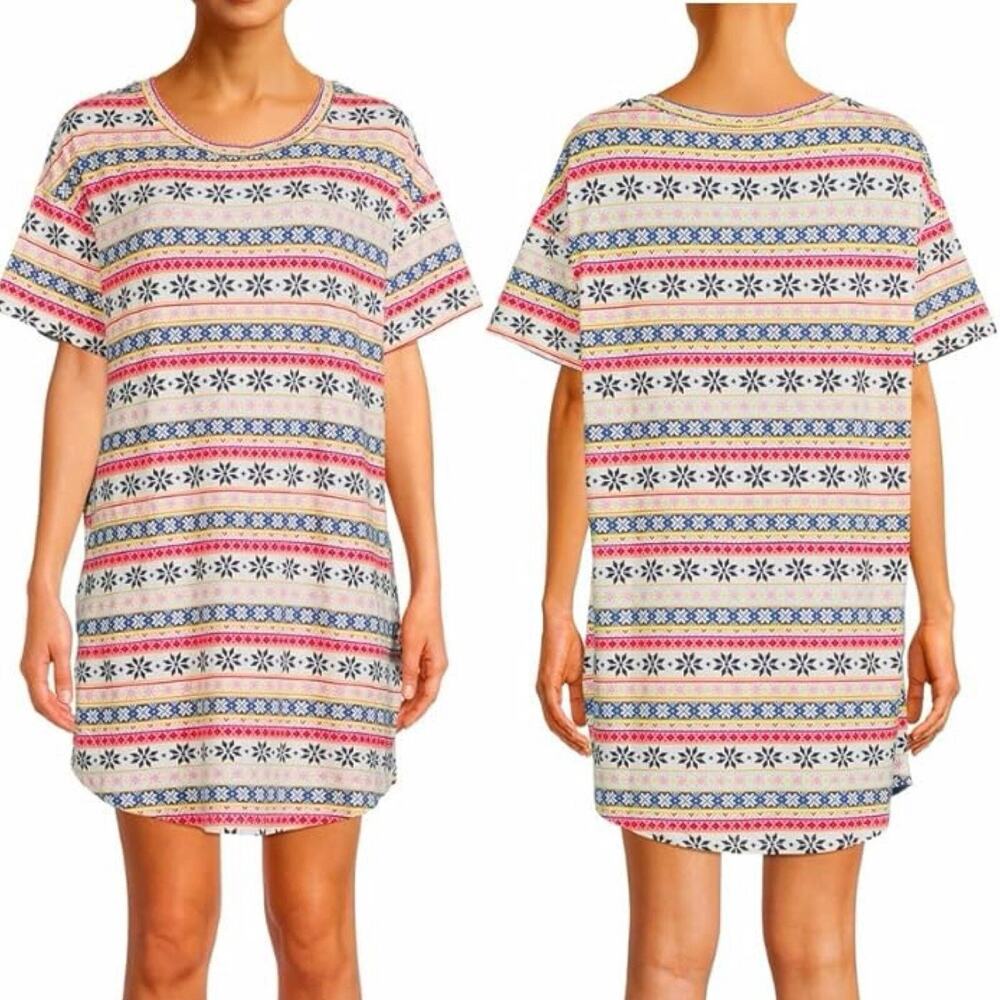 Secret Treasure Fair Isle Women's Soft Sleep Shirt Comfy Sleep Dress SMALL
